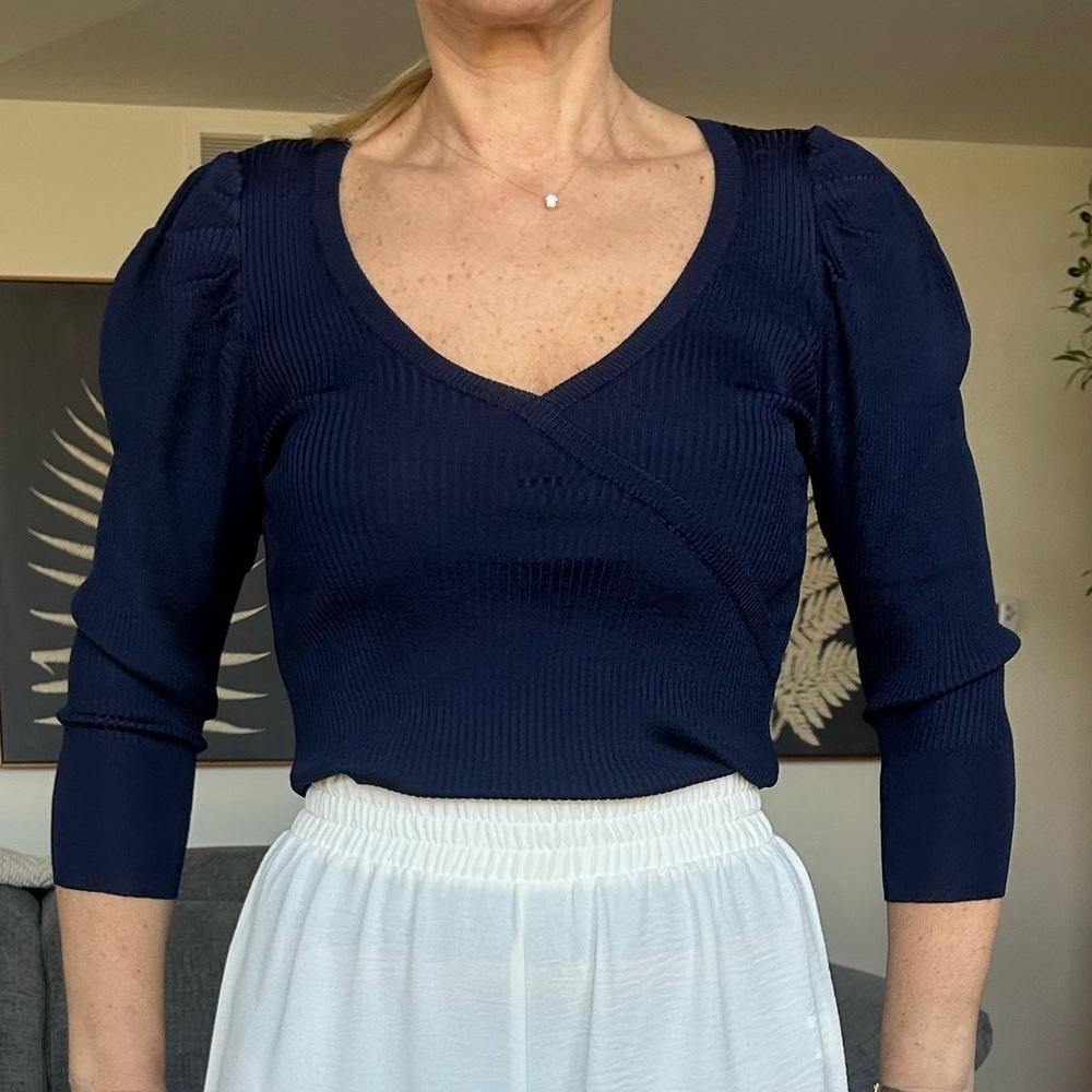 Express Navy Ribbed Long Sleeve Top